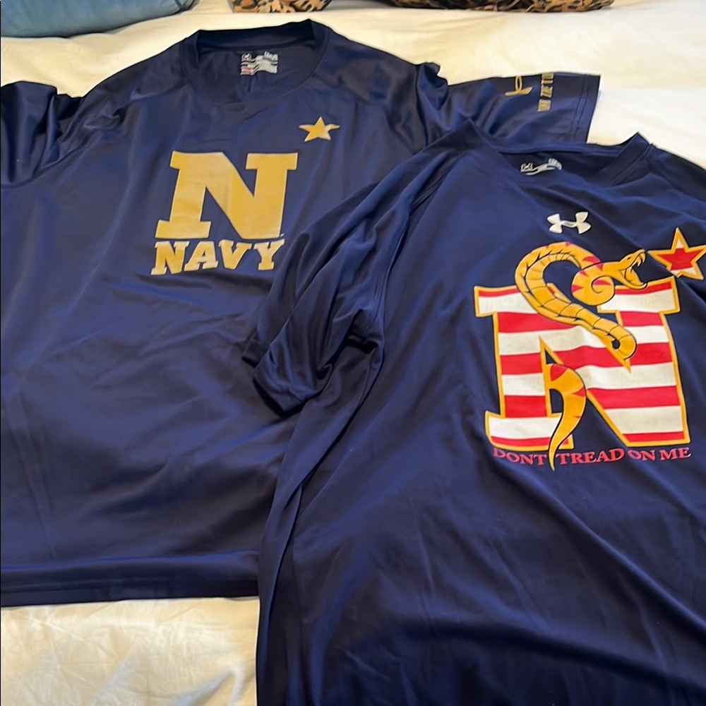 Under Armour Navy Blue and Gold Short Sleeve Tees